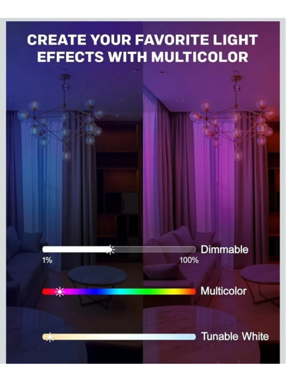 MCDYLUK g9 LED wifi smart light bulbs 4 pack Alexa / Google compatible dimmable
